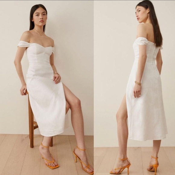 Reformation Bridgton Linen Midi Dress White - Picture 2 of 10